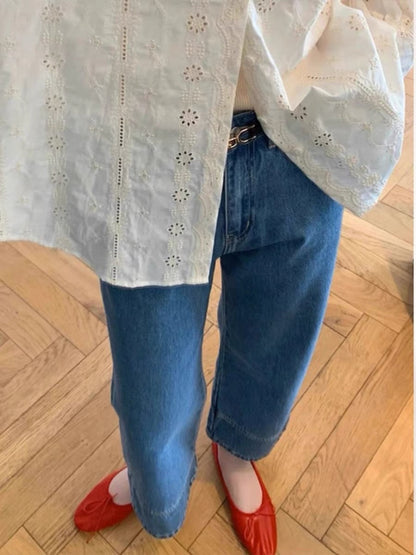 Niche design blue jeans women's autumn 2023 new slimming wide-legged loose small casual pants