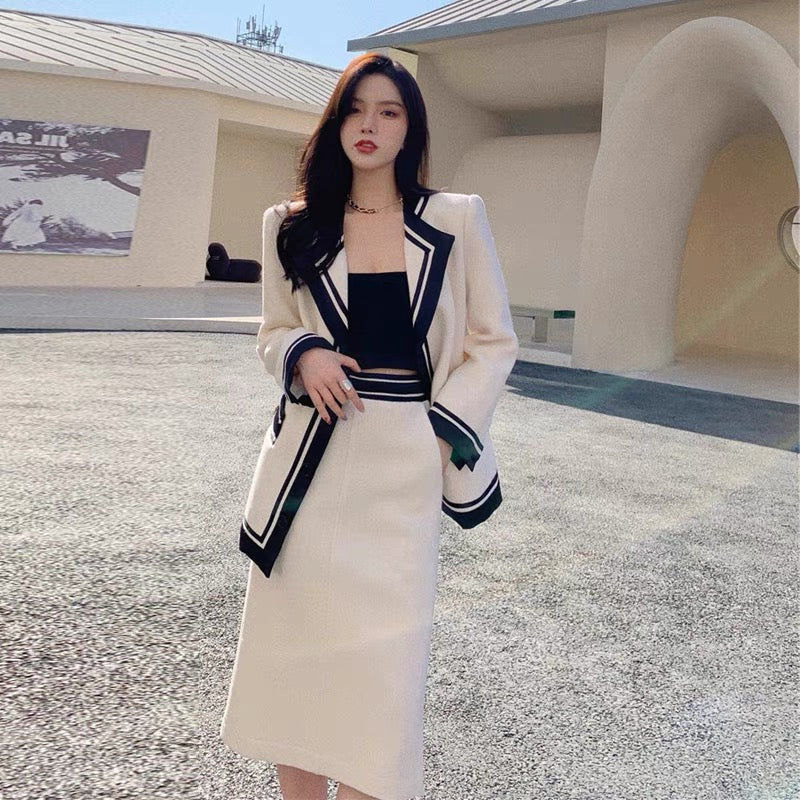2023 New Style Socialite Xiaoxiangfeng Woolen Suit Jacket Internet Celebrity Street Temperament Professional Two-piece Suit Skirt