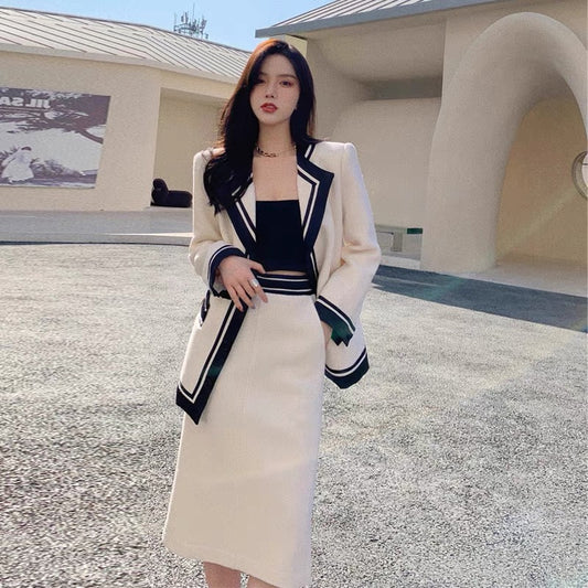 2023 New Style Socialite Xiaoxiangfeng Woolen Suit Jacket Internet Celebrity Street Temperament Professional Two-piece Suit Skirt