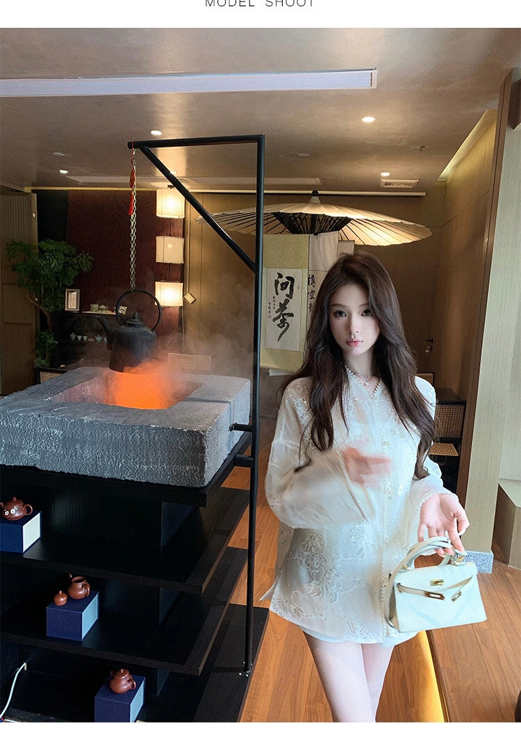 Spot white new Chinese style shirt for women 2024 summer thin high-end temperament loose shirt top