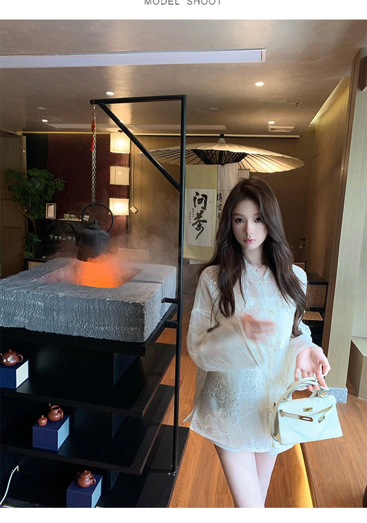 Spot white new Chinese style shirt for women 2024 summer thin high-end temperament loose shirt top