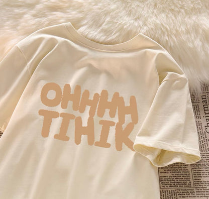 Summer dopamine outfit ~ pure cotton straight shoulder short-sleeved T-shirt female summer small loose chic sweet and spicy top