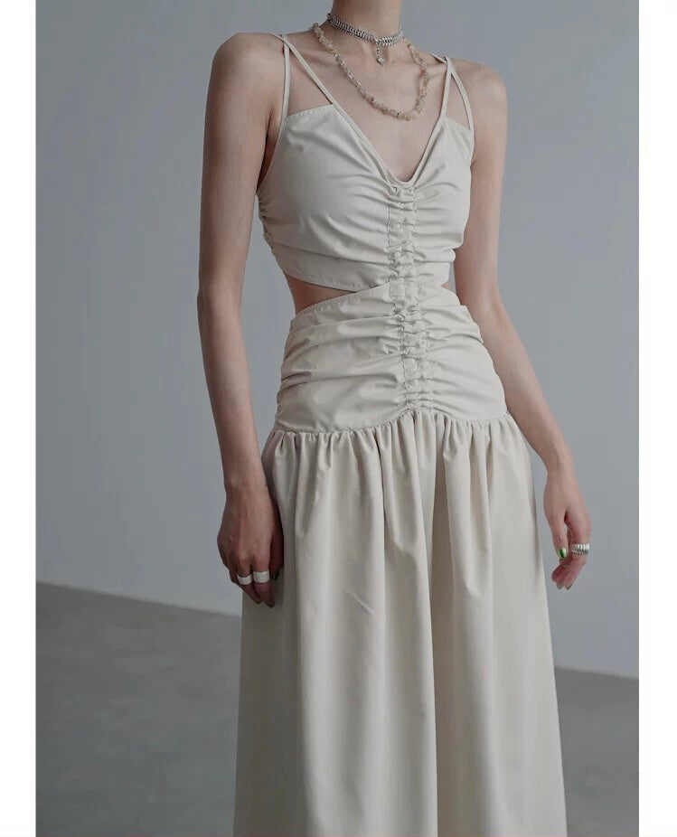 Mrs. Chen CHENTAITAI x No Illusion Backless pleated slimming suspender dress
