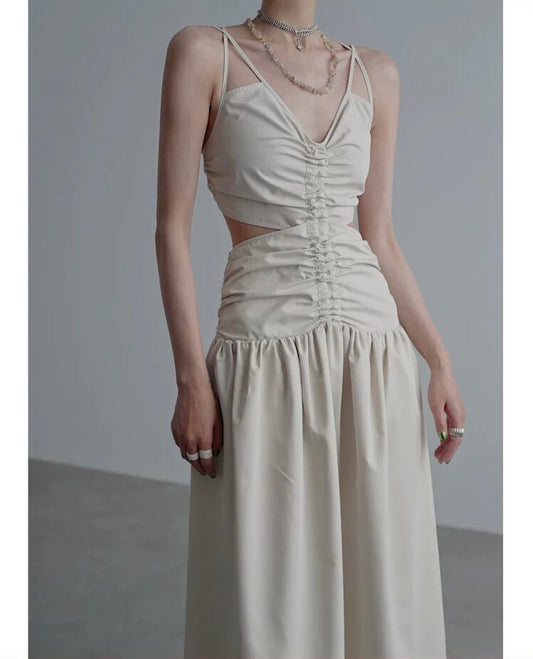 Mrs. Chen CHENTAITAI x No Illusion Backless pleated slimming suspender dress