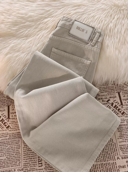 Blind selection is not wrong! The style is great! Glutinous rice gray straight jeans for women high waist, tall and slim wide leg pants