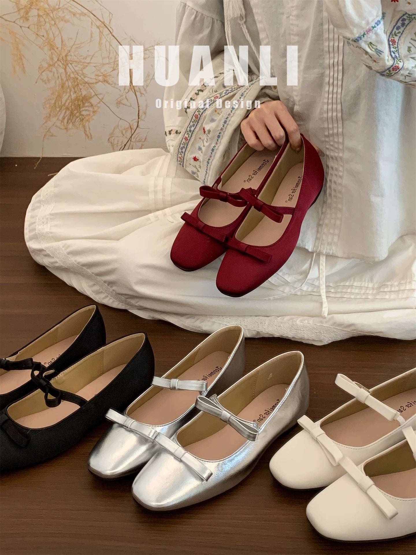3CM hidden heel height ~ French soft sole bow low-cut Mary Jane shoes for women, spring and autumn ballet slip-on shoes