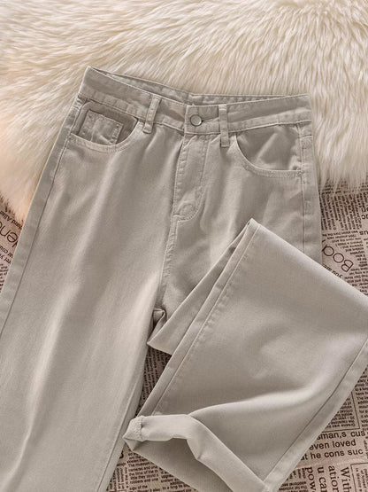 Blind selection is not wrong! The style is great! Glutinous rice gray straight jeans for women high waist, tall and slim wide leg pants