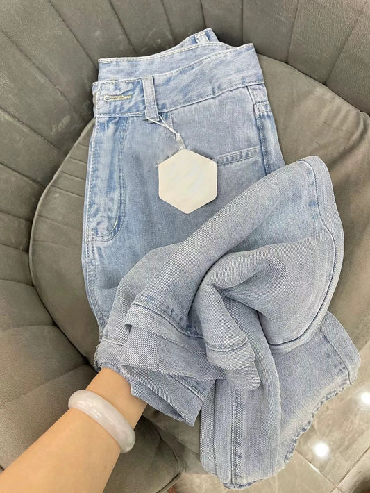 Matching pants king ~ wide-leg jeans for women in summer thin style small high waist slim loose drape straight trousers