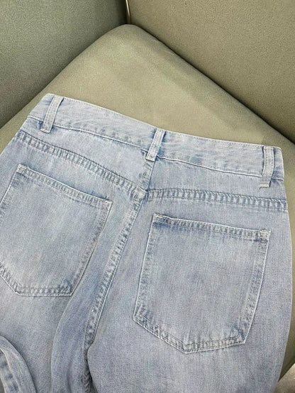 Matching pants king ~ wide-leg jeans for women in summer thin style small high waist slim loose drape straight trousers