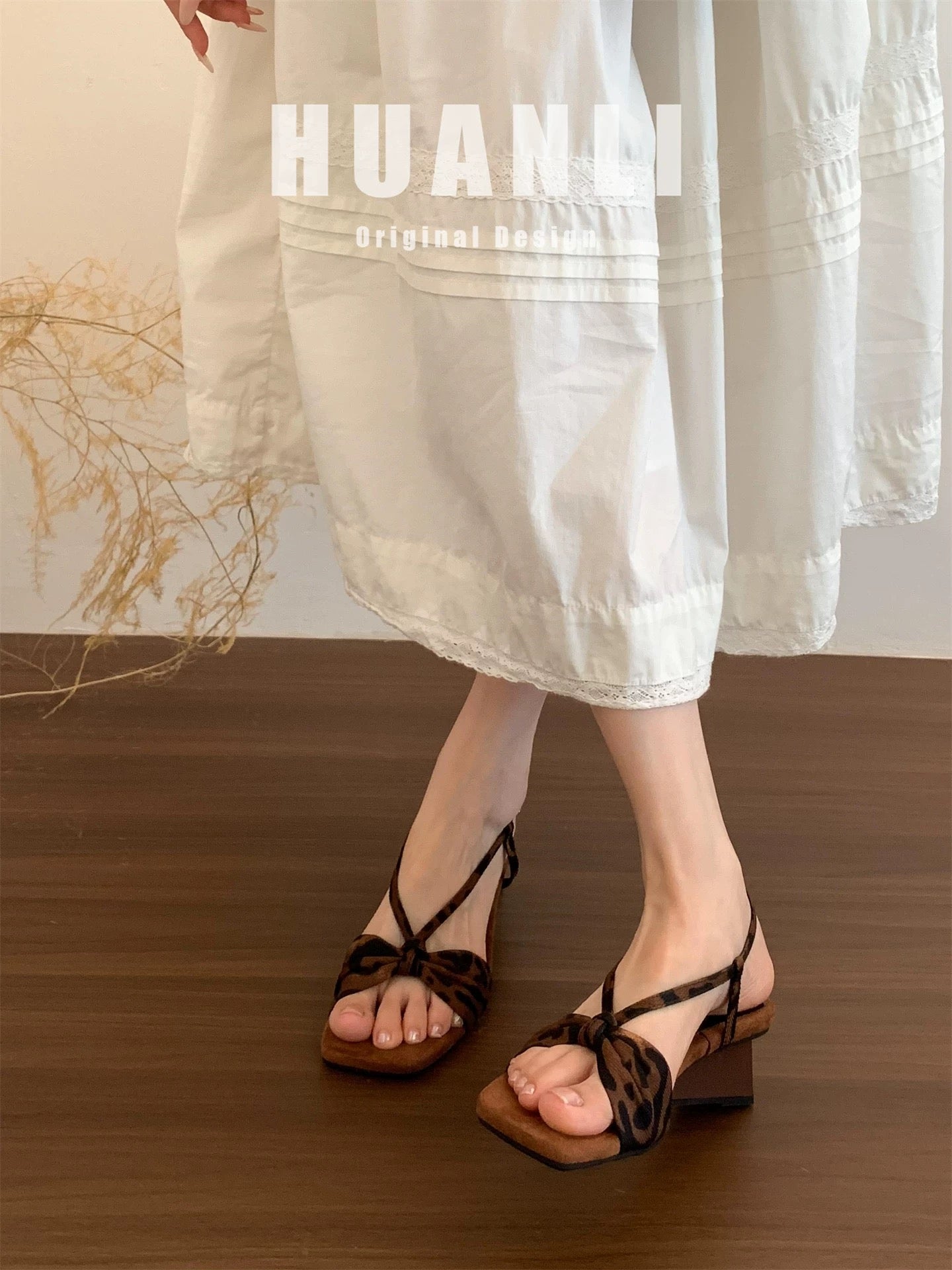 Huanli "6CM Wedge Heel" French Retro Square Toe Strappy High-Heeled Sandals for Women, Summer Outerwear Fairy Sandals