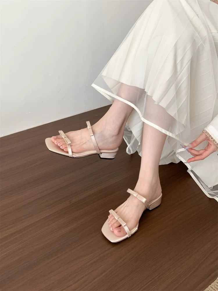 Huanli "Fairy Summer" French Open Toe Chunky Heel Sandals for Women, Summer Outerwear Sandals, Soft Sole Vacation Style Slippers