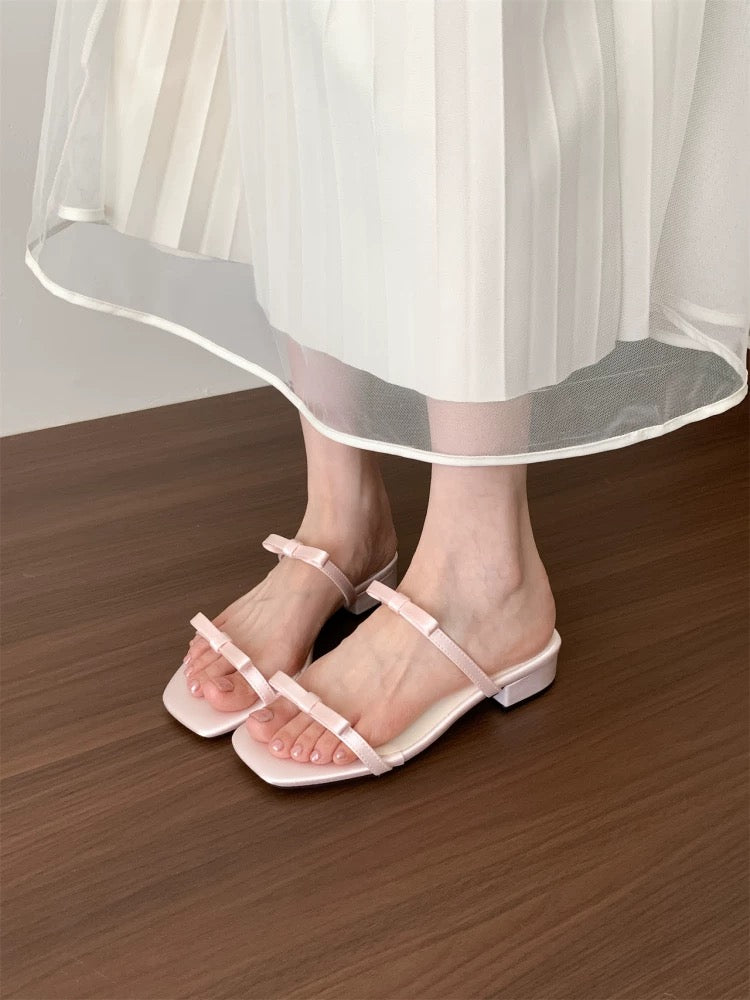 Huanli "Fairy Summer" French Open Toe Chunky Heel Sandals for Women, Summer Outerwear Sandals, Soft Sole Vacation Style Slippers