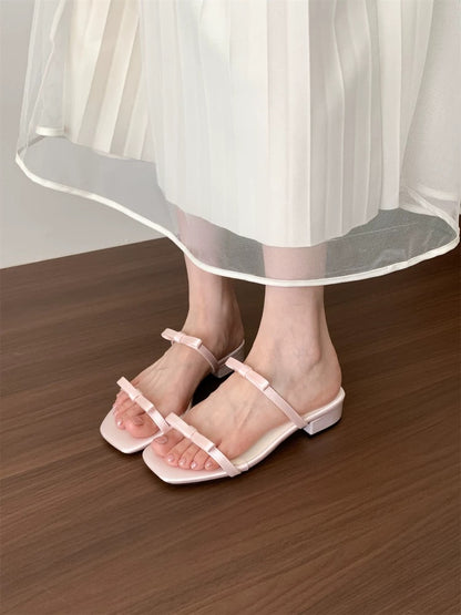 Huanli "Fairy Summer" French Open Toe Chunky Heel Sandals for Women, Summer Outerwear Sandals, Soft Sole Vacation Style Slippers