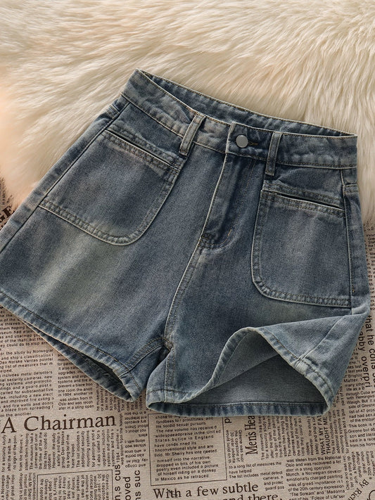 [Free shipping insurance] Sweet and spicy style denim shorts for women high waist slim retro niche straight wide leg hot pants trend