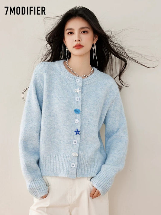 La Chapelle 7M autumn new fashion versatile temperament sweet soft high-end knitted sweater jacket tops women