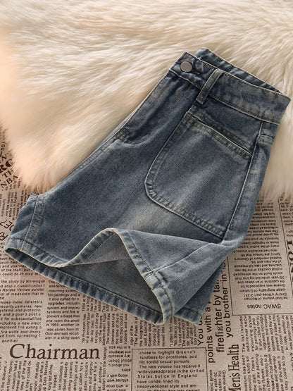 [Free shipping insurance] Sweet and spicy style denim shorts for women high waist slim retro niche straight wide leg hot pants trend