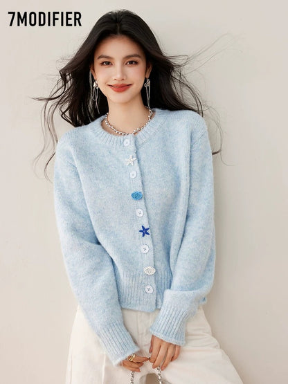 La Chapelle 7M autumn new fashion versatile temperament sweet soft high-end knitted sweater jacket tops women