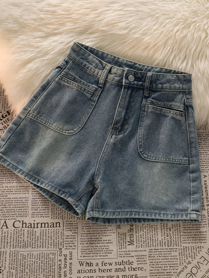 [Free shipping insurance] Sweet and spicy style denim shorts for women high waist slim retro niche straight wide leg hot pants trend