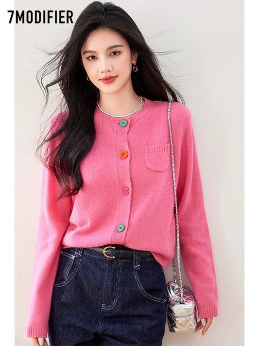 La Chapelle 7M2025 autumn new fashion all-match loose slim temperament knitted cardigan tops ladies