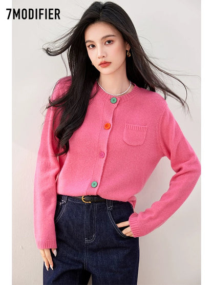 La Chapelle 7M2025 autumn new fashion all-match loose slim temperament knitted cardigan tops ladies