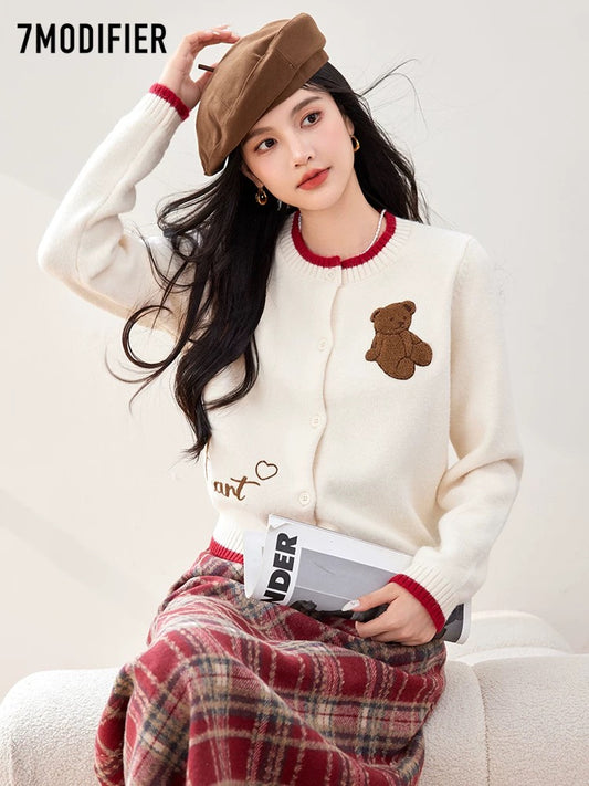 La Chapelle 7M2025 autumn new sweet contrast color fashion all-match temperament knitted sweater top cardigan ladies