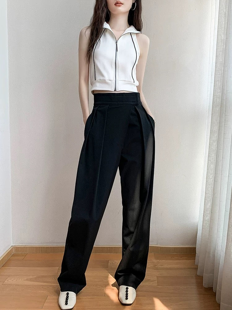Halter sleeveless tops for women 2025 spring and summer lapel cotton vest sports zipper sweater waistcoat short jacket