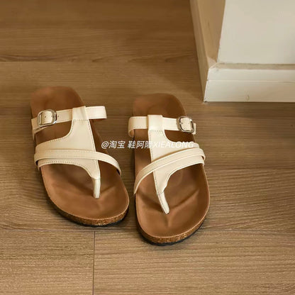 2025 New Korean-Style Women's Casual Thong Sandals – Roman-Inspired, Niche Design, Beach-Ready, Birkenstock-Style