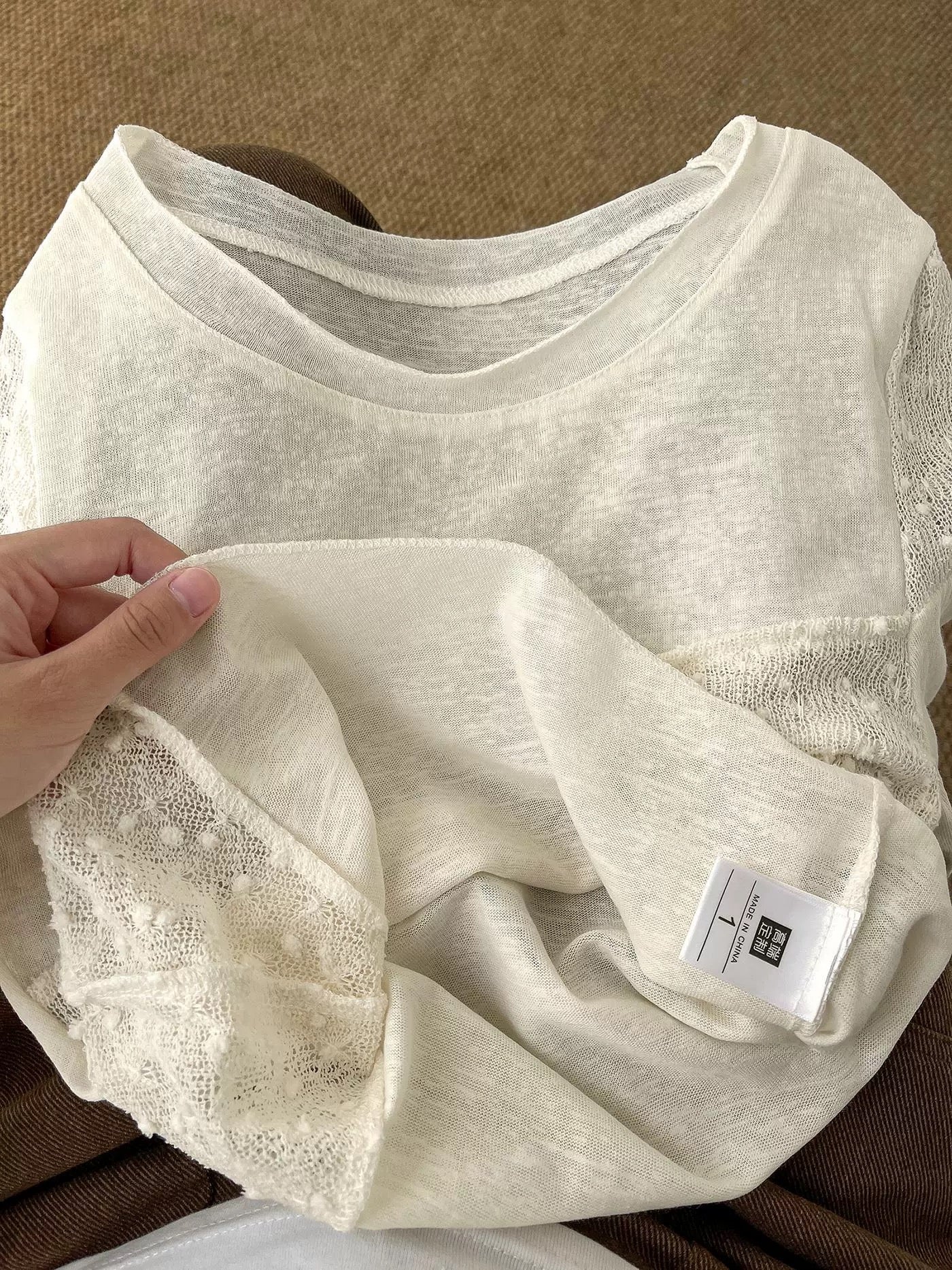 Can be salty or sweet~very stylish! ! Irregular straight shoulder T-shirt for women, new style for spring, inner wear and outer wear, spliced lace blouse