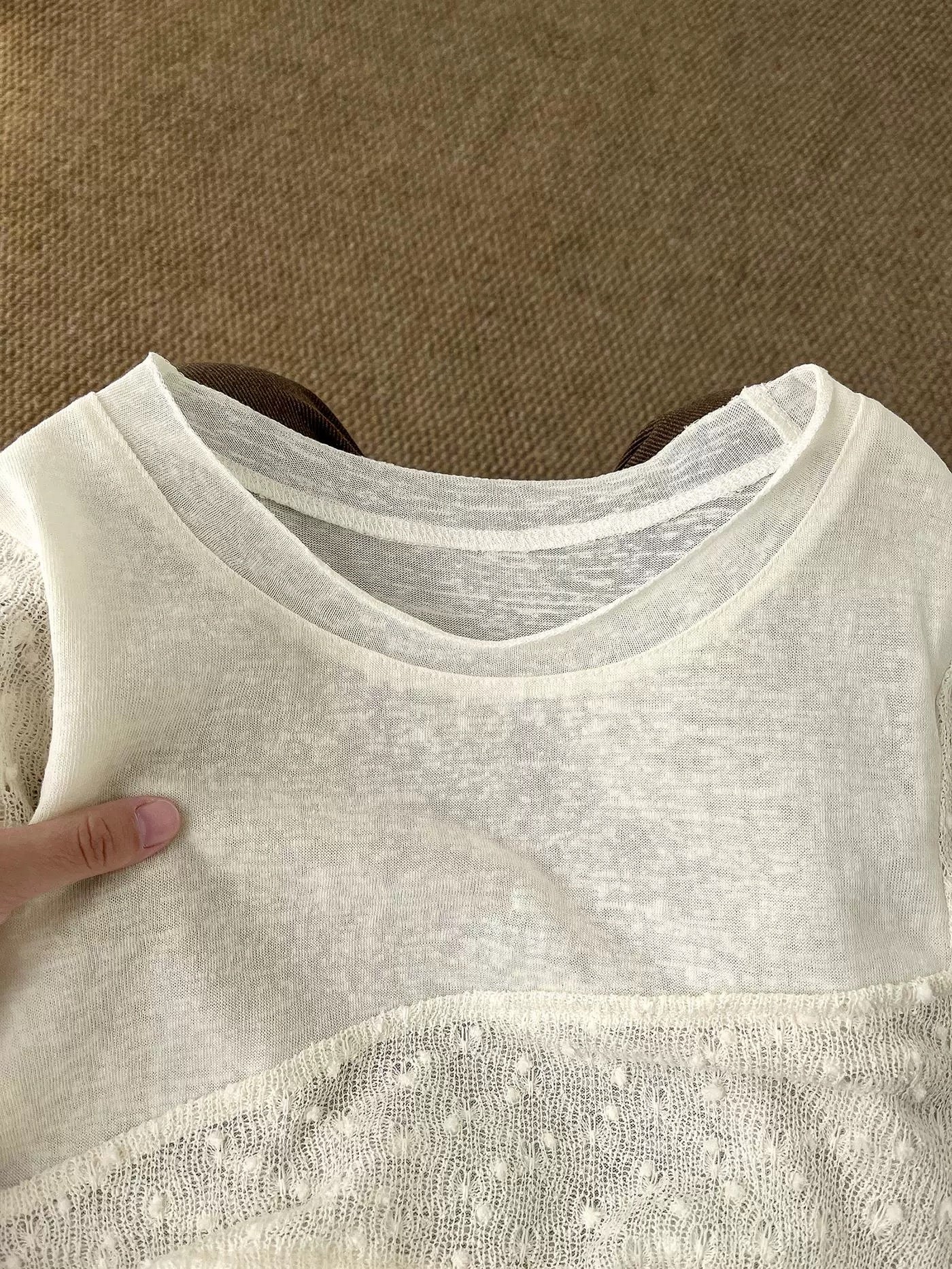 Can be salty or sweet~very stylish! ! Irregular straight shoulder T-shirt for women, new style for spring, inner wear and outer wear, spliced lace blouse