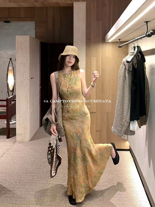 LUU Tao Xi Er / Xiangyunsha (Gambiered Guangdong Silk) New Chinese-Style Sleeveless Dress – Women's Summer Printed Maxi Dress with Unique Design
