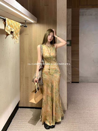LUU Tao Xi Er / Xiangyunsha (Gambiered Guangdong Silk) New Chinese-Style Sleeveless Dress – Women's Summer Printed Maxi Dress with Unique Design