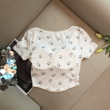 Jade Closet direct store recommendation ~ Small pure desire style cute cat with chest pad short-sleeved T-shirt small shirt
