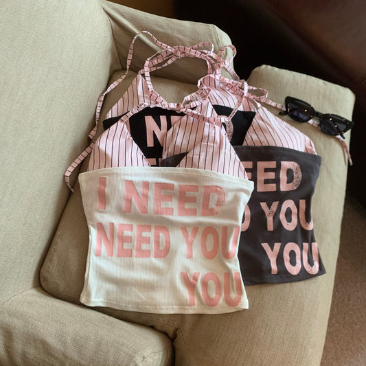 Jade Closet direct store recommendation ~ Medela pure desire style with chest pads and letter-stitched halter neck vest top