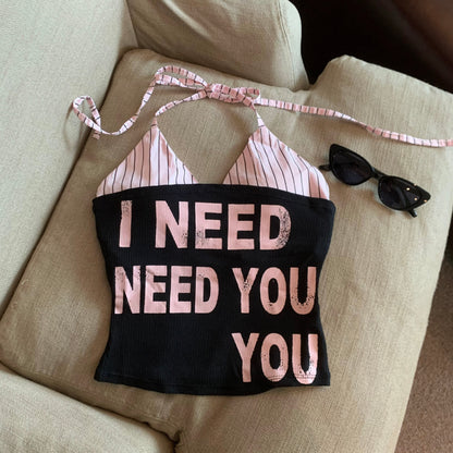 Jade Closet direct store recommendation ~ Medela pure desire style with chest pads and letter-stitched halter neck vest top