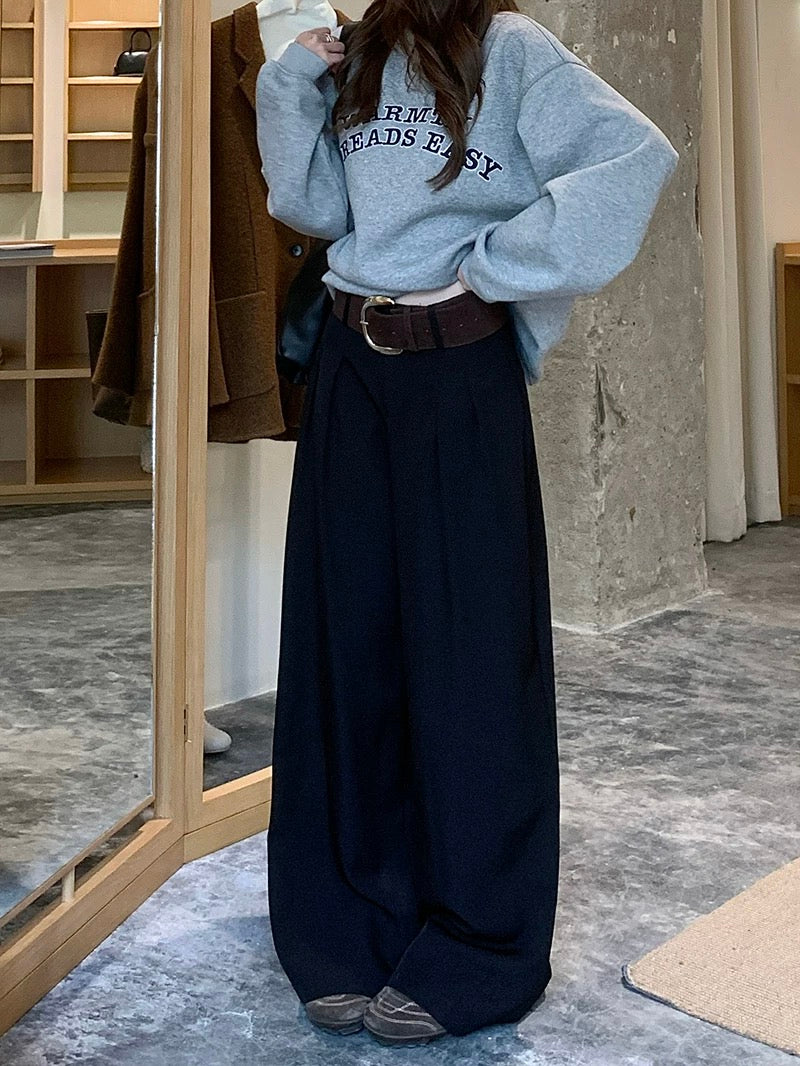 Kumikumi's relaxed style high-waisted loose-fitting suit pants for women, perfect for autumn and winter, slimming, casual, wide-leg, floor-length.