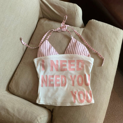 Jade Closet direct store recommendation ~ Medela pure desire style with chest pads and letter-stitched halter neck vest top