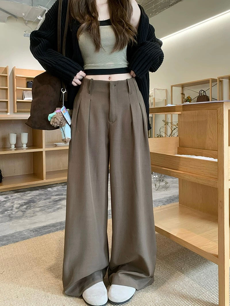 Kumikumi's relaxed style high-waisted loose-fitting suit pants for women, perfect for autumn and winter, slimming, casual, wide-leg, floor-length.