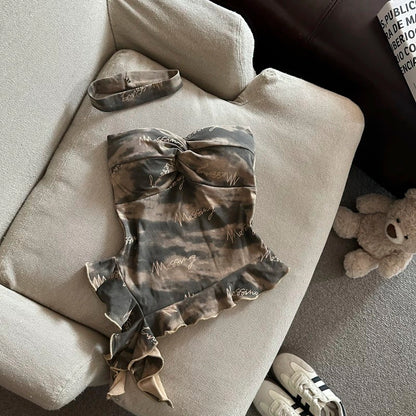 Jade Closet direct store recommendation ~ Medela pure desire hot girl sexy halter neck camouflage tube top vest female