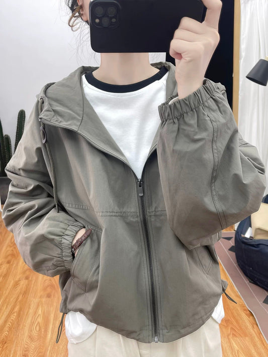 Autumn Stand Collar Loose Jacket Women's Hooded Jacket Age-Reducing Tops 2025 New Korean Casual Cotton Jacket