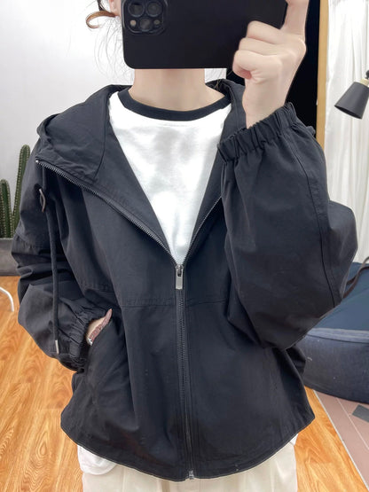 Autumn Stand Collar Loose Jacket Women's Hooded Jacket Age-Reducing Tops 2025 New Korean Casual Cotton Jacket