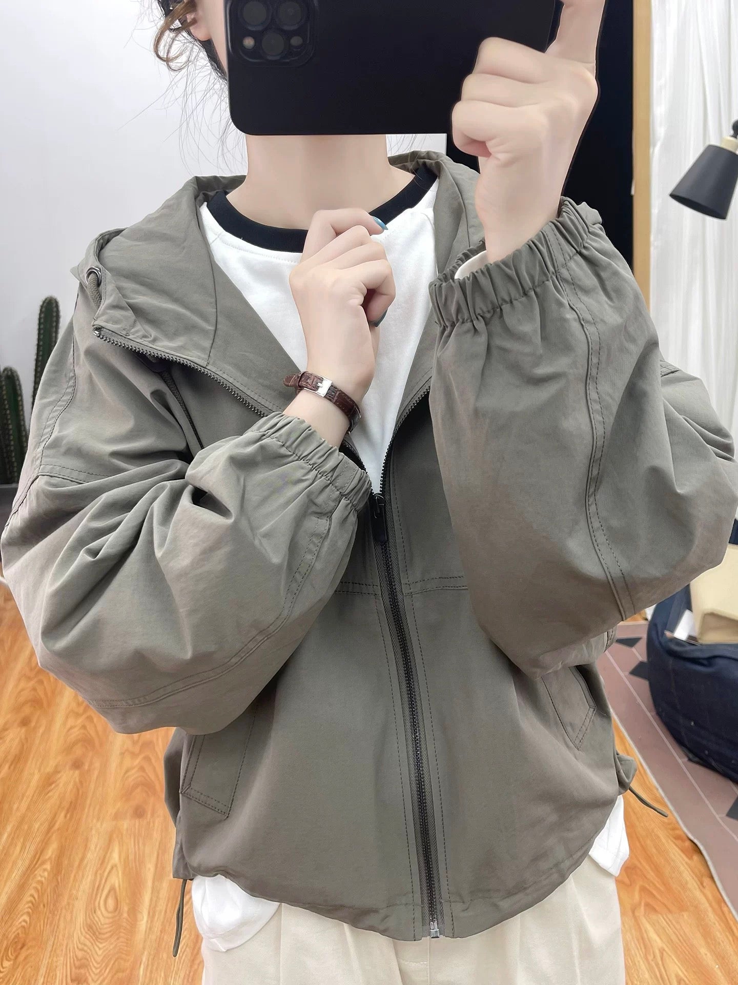 Autumn Stand Collar Loose Jacket Women's Hooded Jacket Age-Reducing Tops 2025 New Korean Casual Cotton Jacket