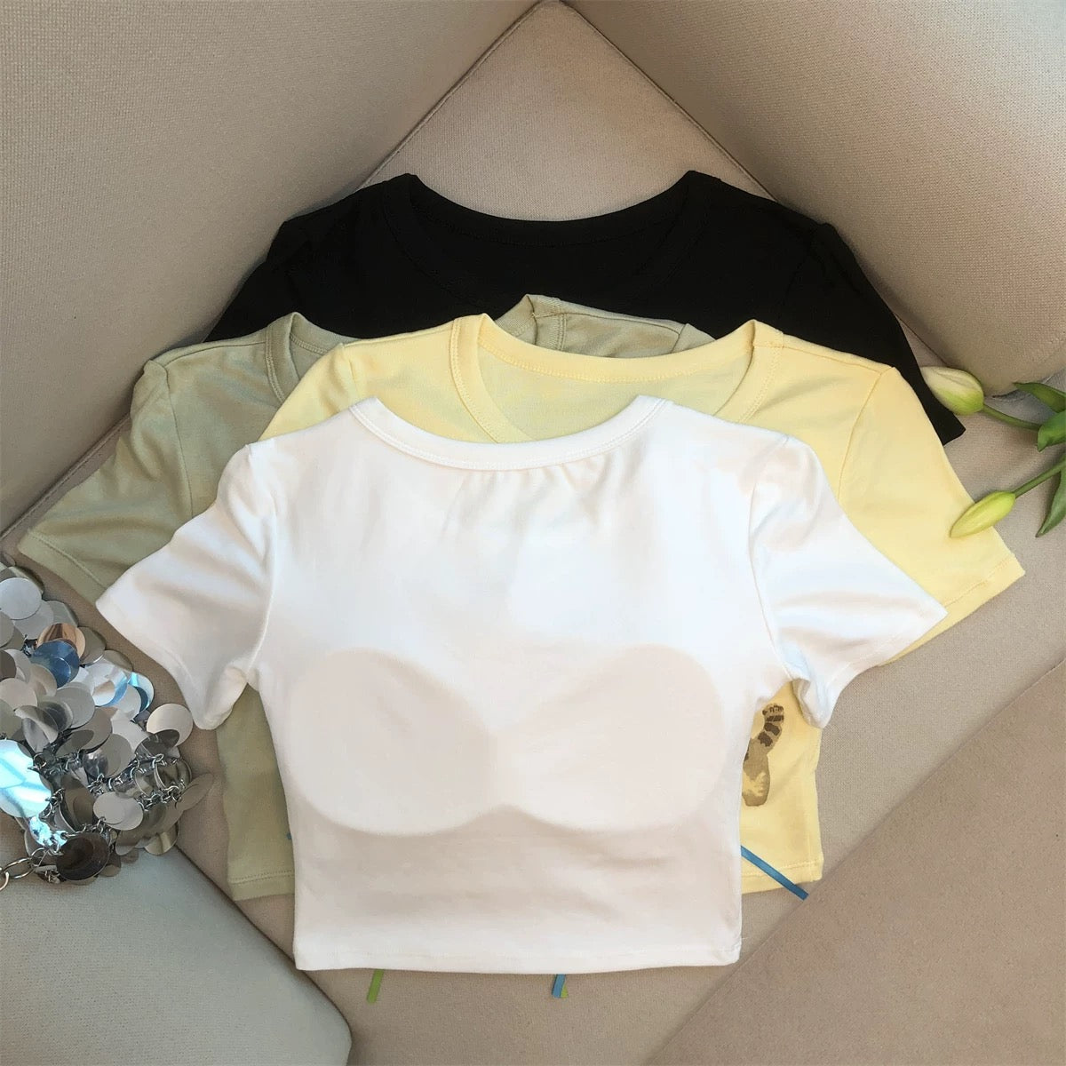 Jade Closet direct store recommendation ~ Pure desire style cute animal cartoon with chest pad short-sleeved shirt top for women