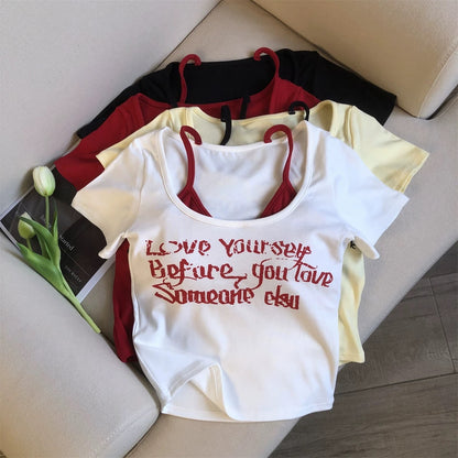 Jade Closet direct store recommendation ~ Medela pure desire style hot girl with breast pad fake two-piece short-sleeved shirt for women