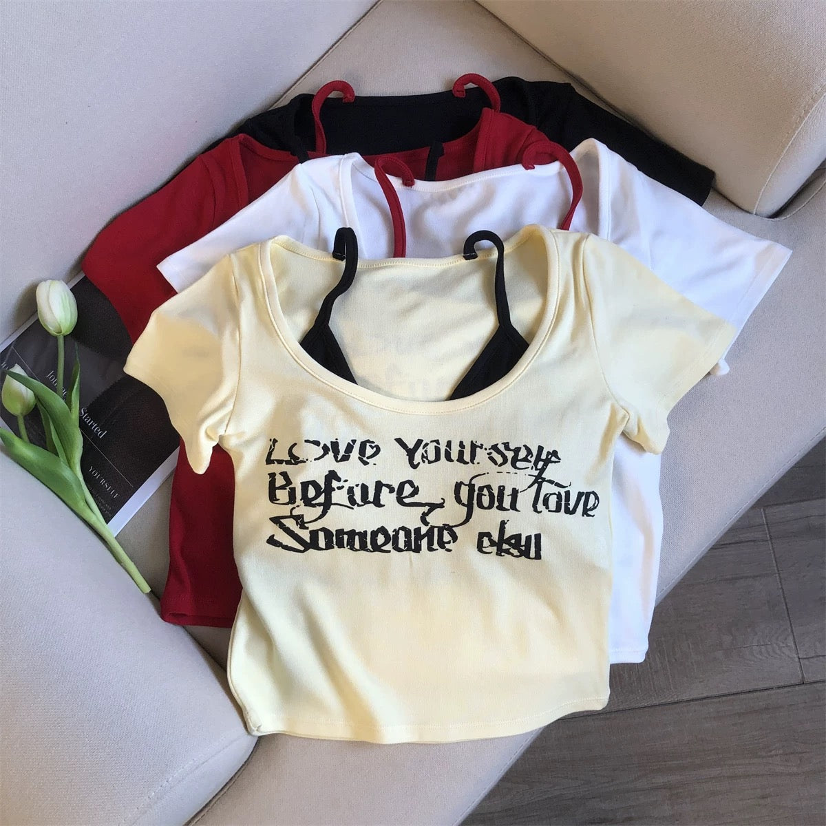 Jade Closet direct store recommendation ~ Medela pure desire style hot girl with breast pad fake two-piece short-sleeved shirt for women