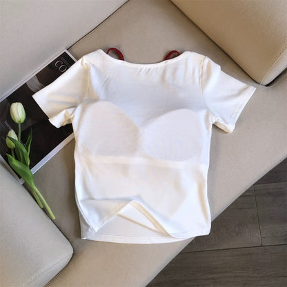 Jade Closet direct store recommendation ~ Medela pure desire style hot girl with breast pad fake two-piece short-sleeved shirt for women