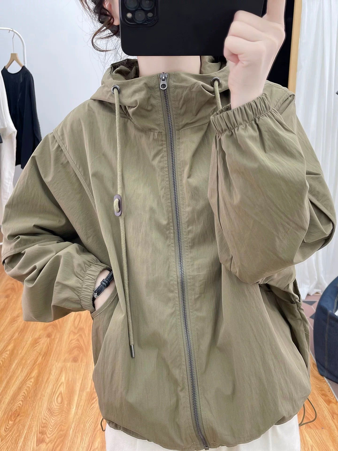Spring and Autumn boutique loose jacket women's stand collar cotton jacket 2025 Korean casual hooded top versatile jacket