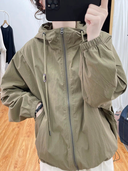 Spring and Autumn boutique loose jacket women's stand collar cotton jacket 2025 Korean casual hooded top versatile jacket