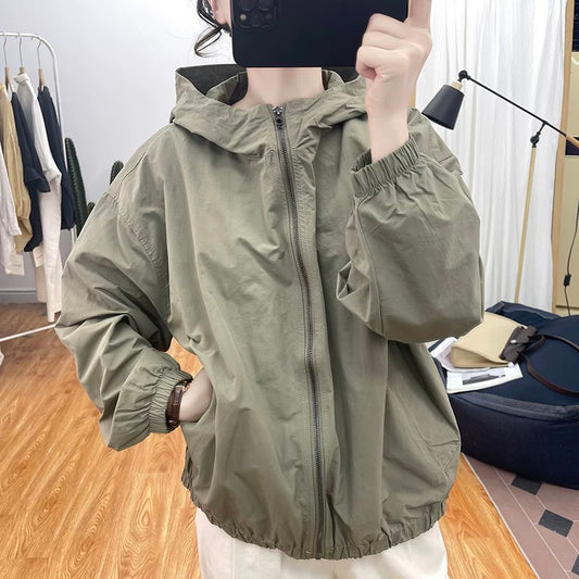 Autumn fashion design jacket women's loose hooded jacket 2024 Korean retro casual tops jacket