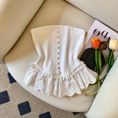 Jade Closet direct store recommendation ~ sweet hot girl one-shoulder exposed clavicle lace splicing tube top vest blouse