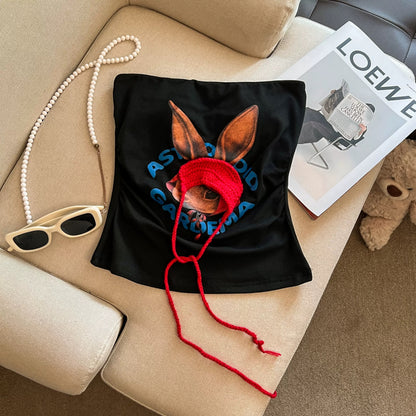 Jade Closet direct store recommendation ~ sweet and spicy style Little Red Riding Hood Rabbit letter print sleeveless tube top vest summer